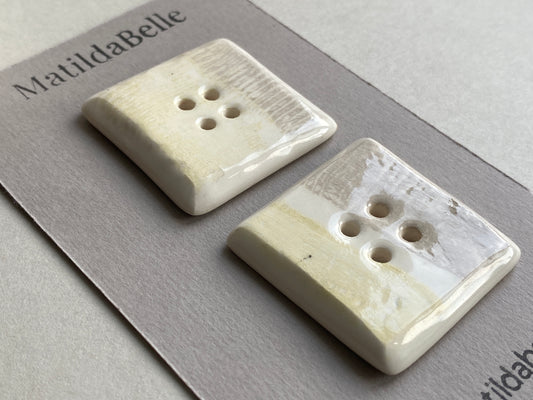 Button set of two extra large 36mm square Handmade Ceramic Buttons