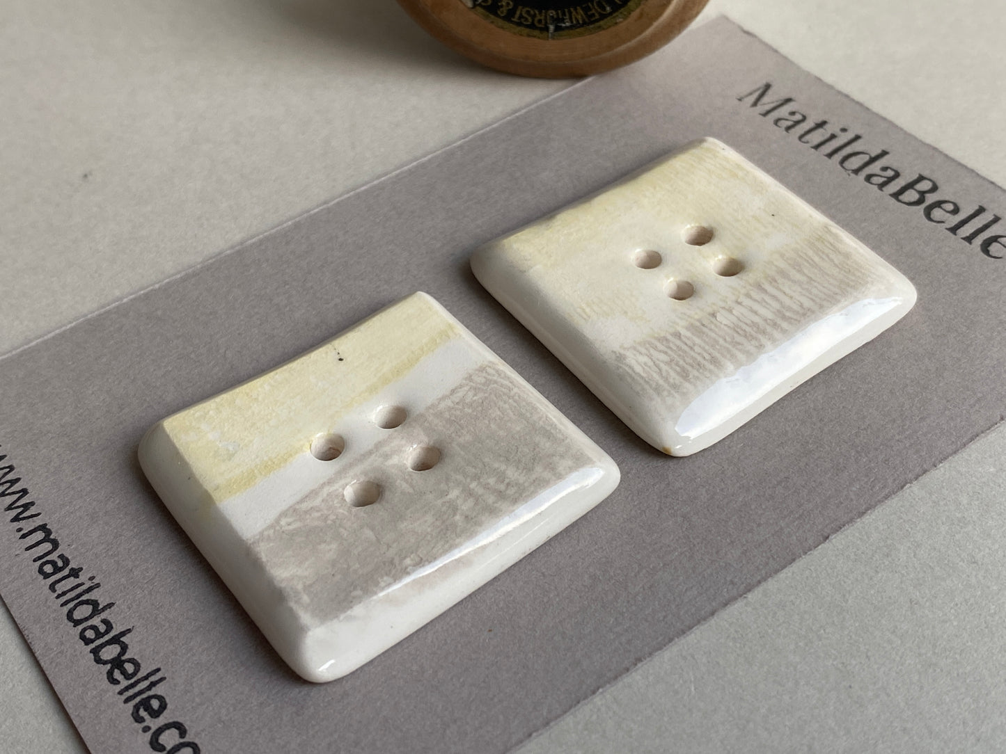Button set of two extra large 36mm square Handmade Ceramic Buttons