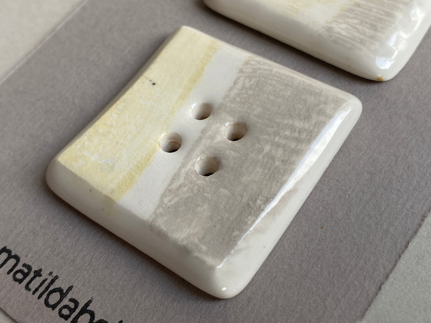 Button set of two extra large 36mm square Handmade Ceramic Buttons