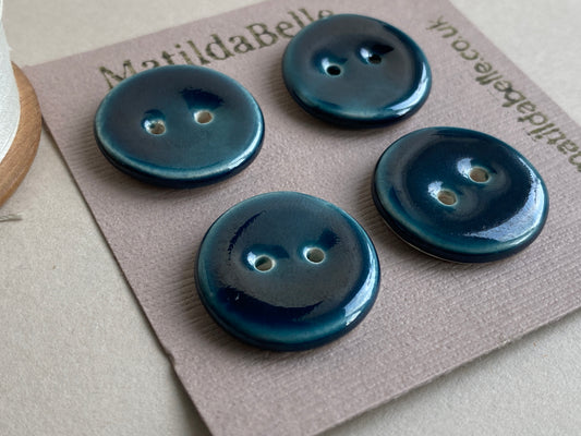 Buttons Set of 4 handmade 22mm Glossy Blue Buttons
