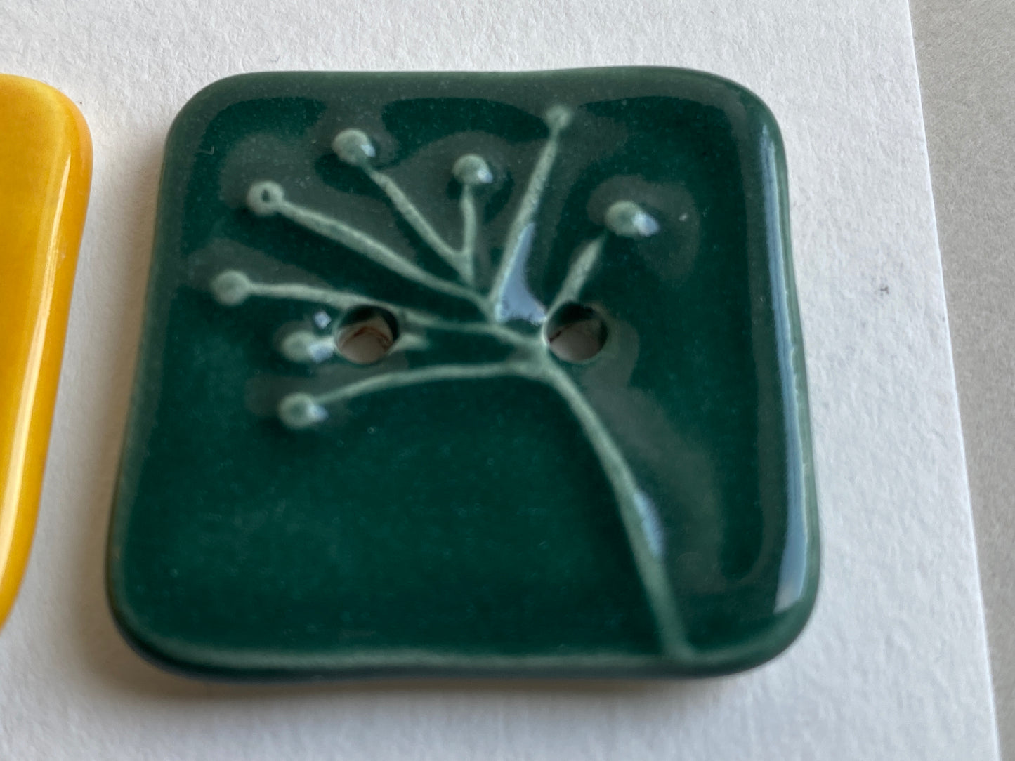 Buttons set of Three 33mm Botanical handmade Square Ceramic Buttons