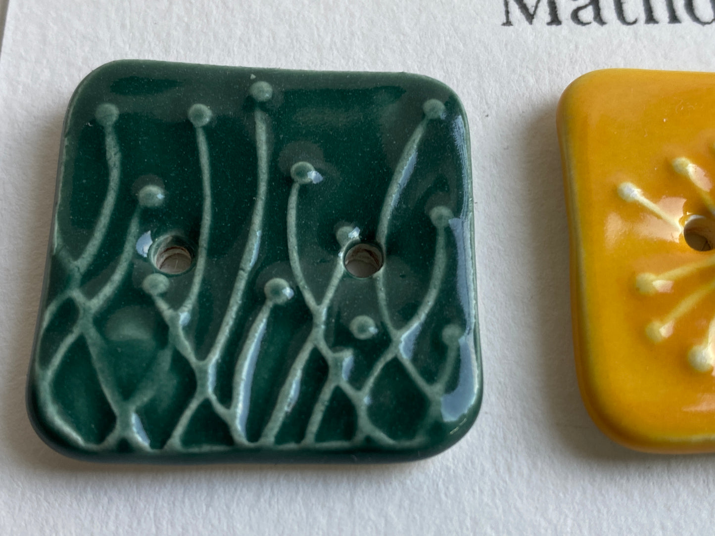 Buttons set of Three 33mm Botanical handmade Square Ceramic Buttons