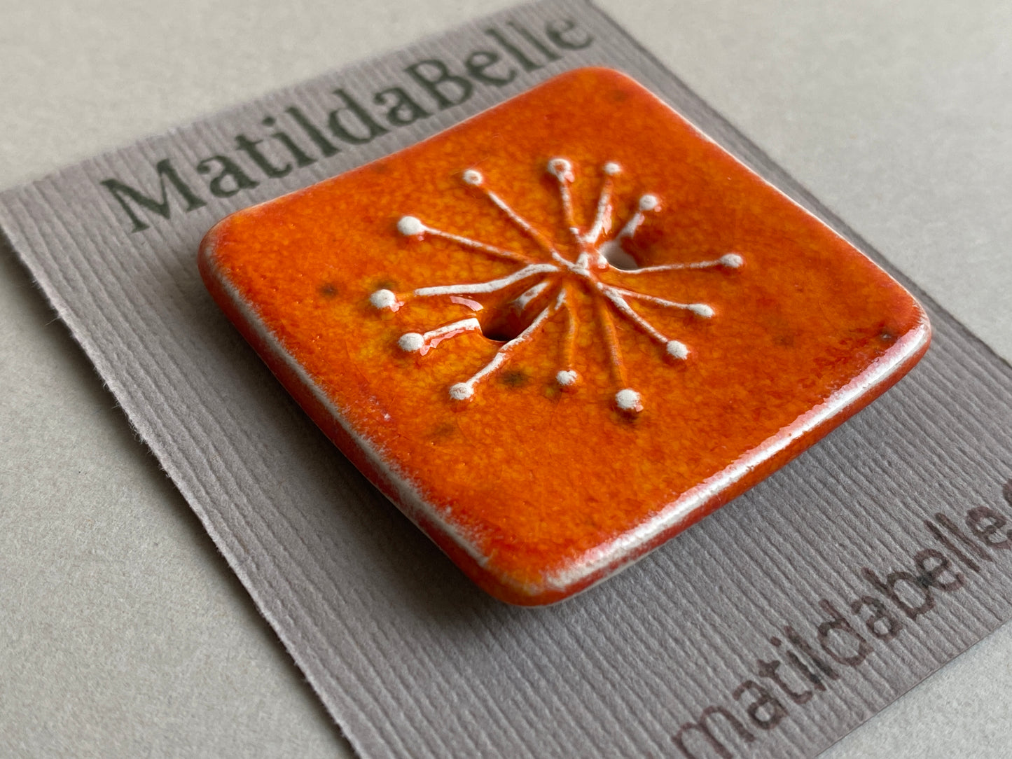 Button, Single Handmade Ceramic Square Seed Head Button 25mm