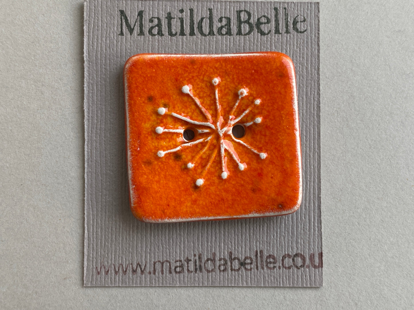 Button, Single Handmade Ceramic Square Seed Head Button 25mm