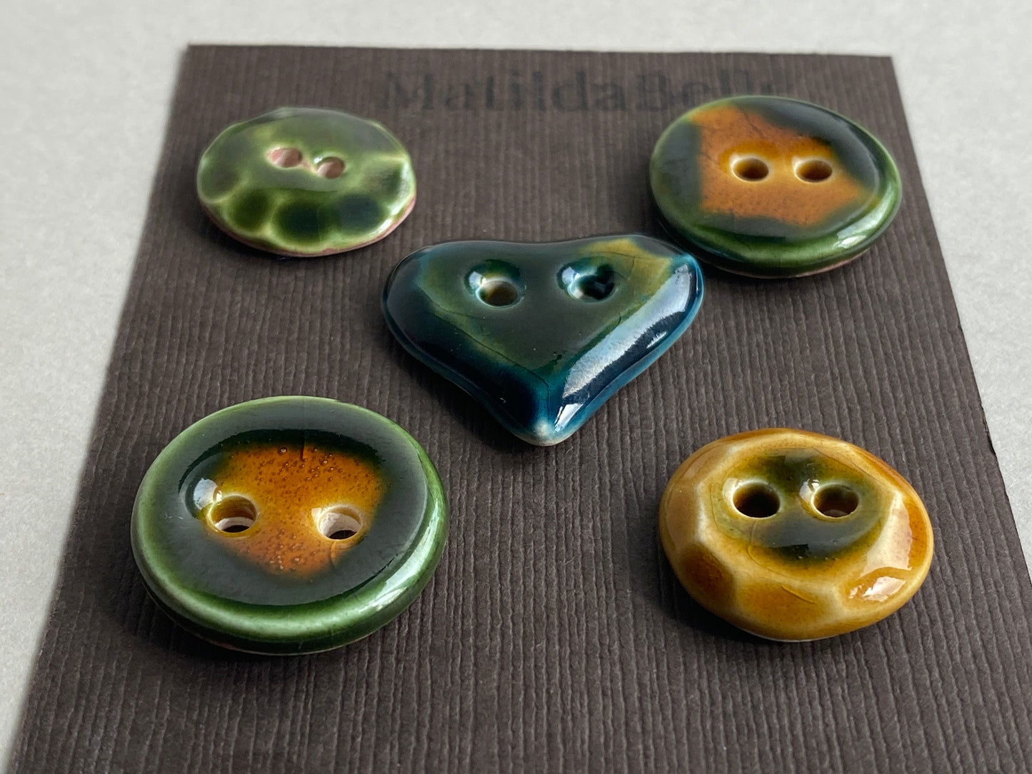 Buttons Mixed set of 5 handmade Ceramic Buttons Green mix