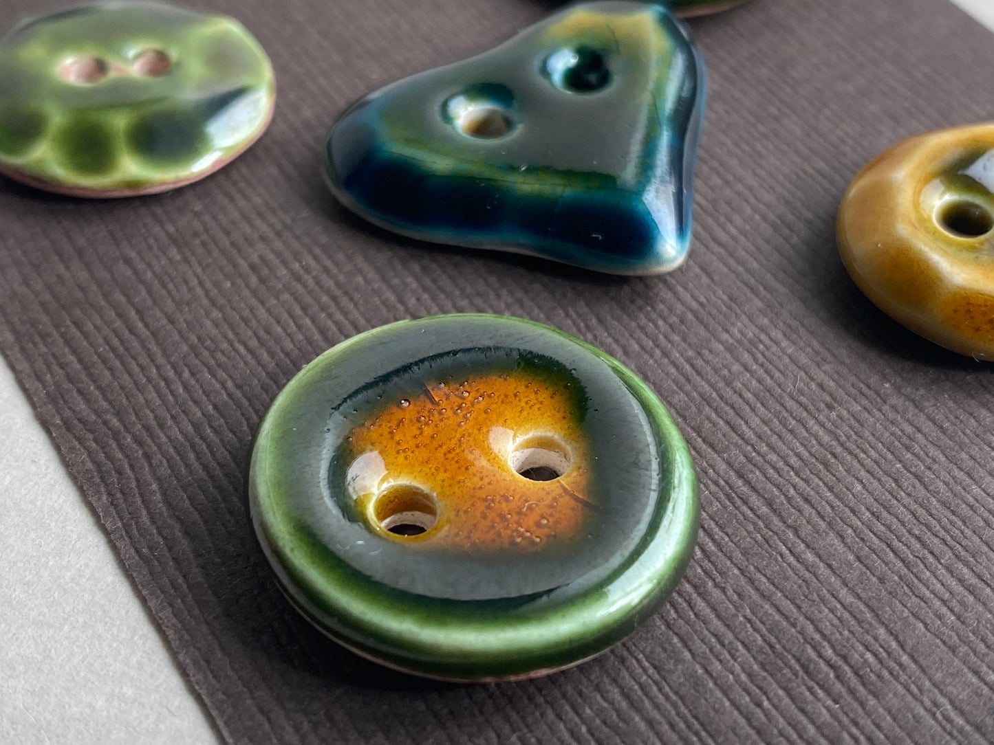 Buttons Mixed set of 5 handmade Ceramic Buttons Green mix