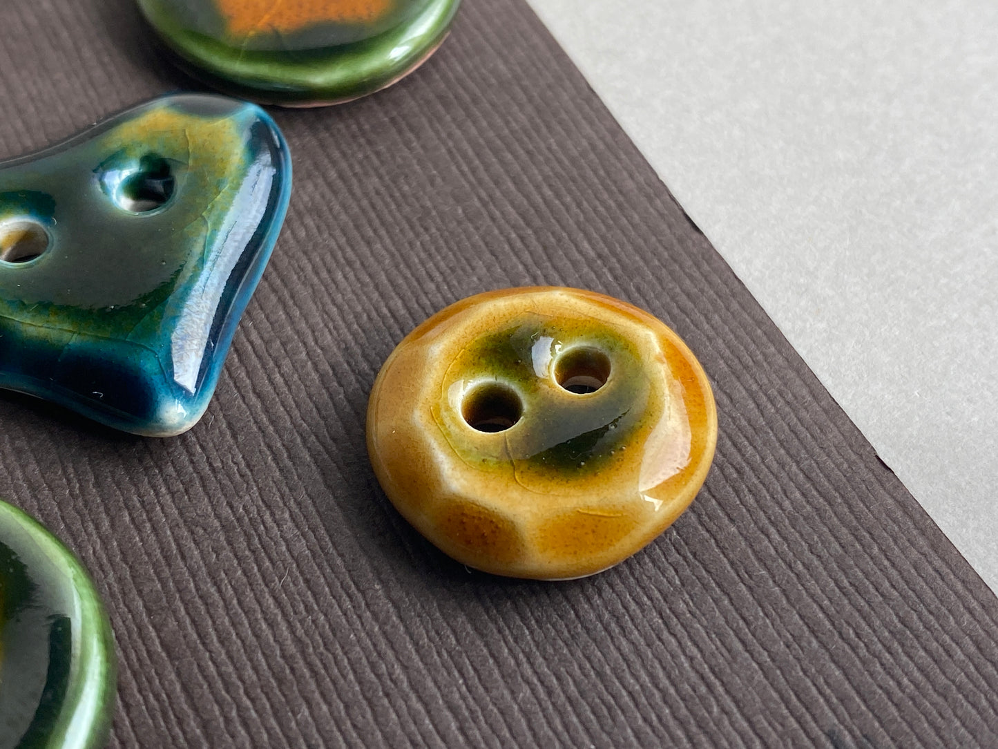 Buttons Mixed set of 5 handmade Ceramic Buttons Green mix