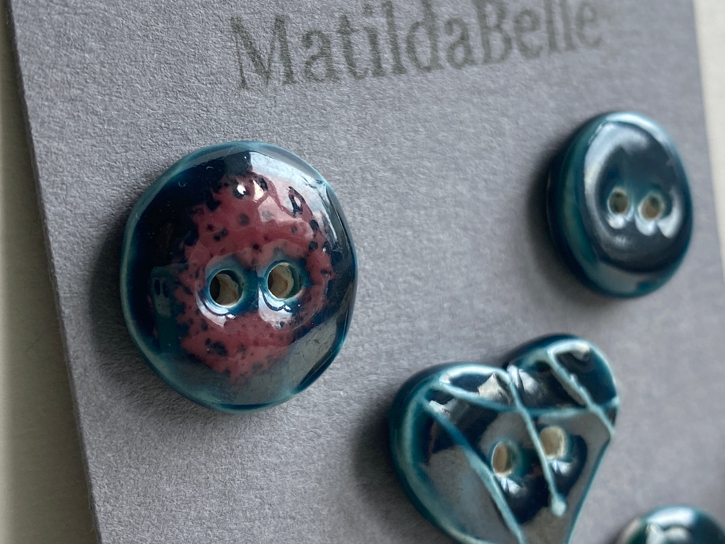 Buttons set of 5 mixed handmade Ceramic Buttons Blue mix