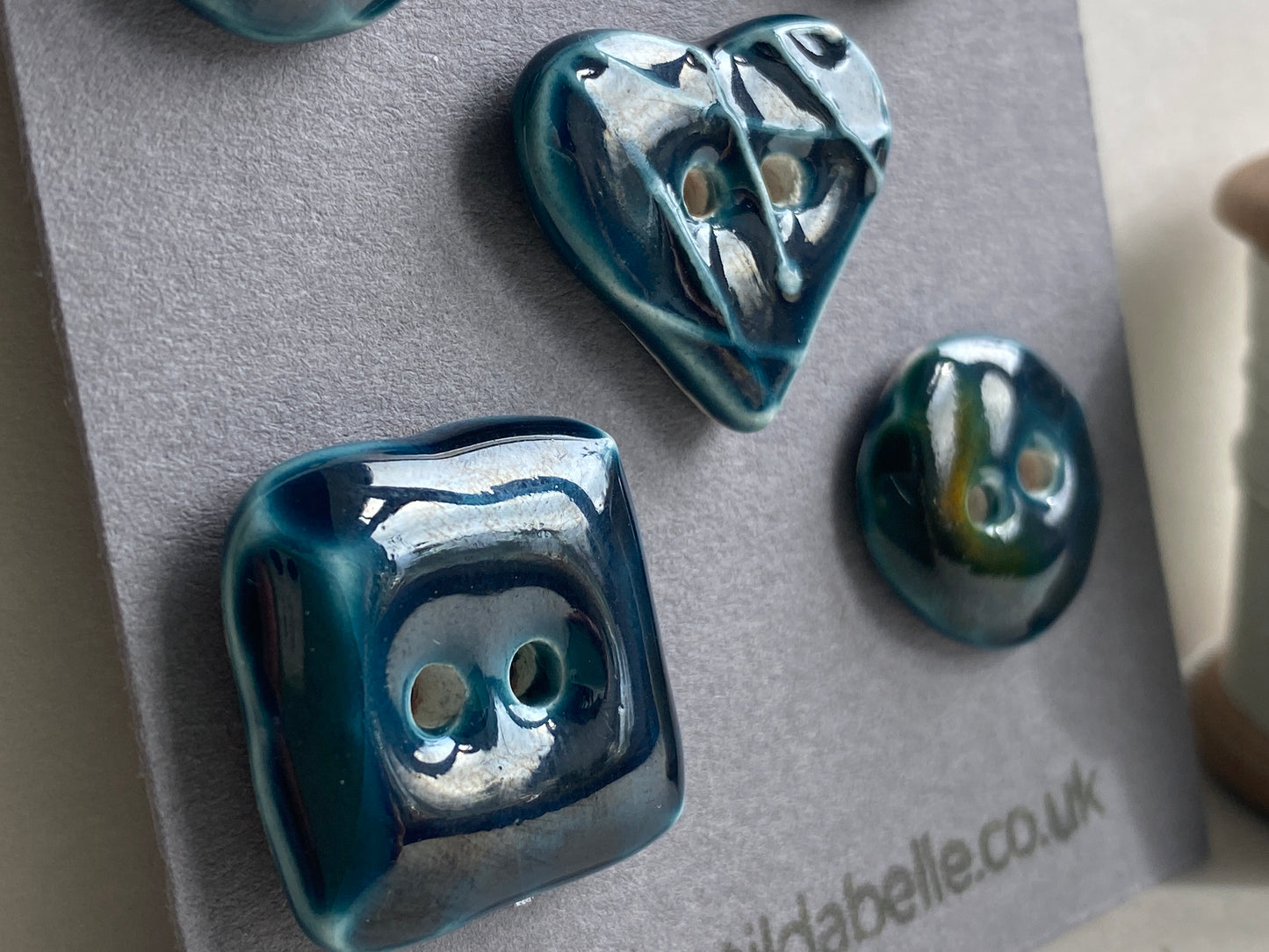 Buttons set of 5 mixed handmade Ceramic Buttons Blue mix