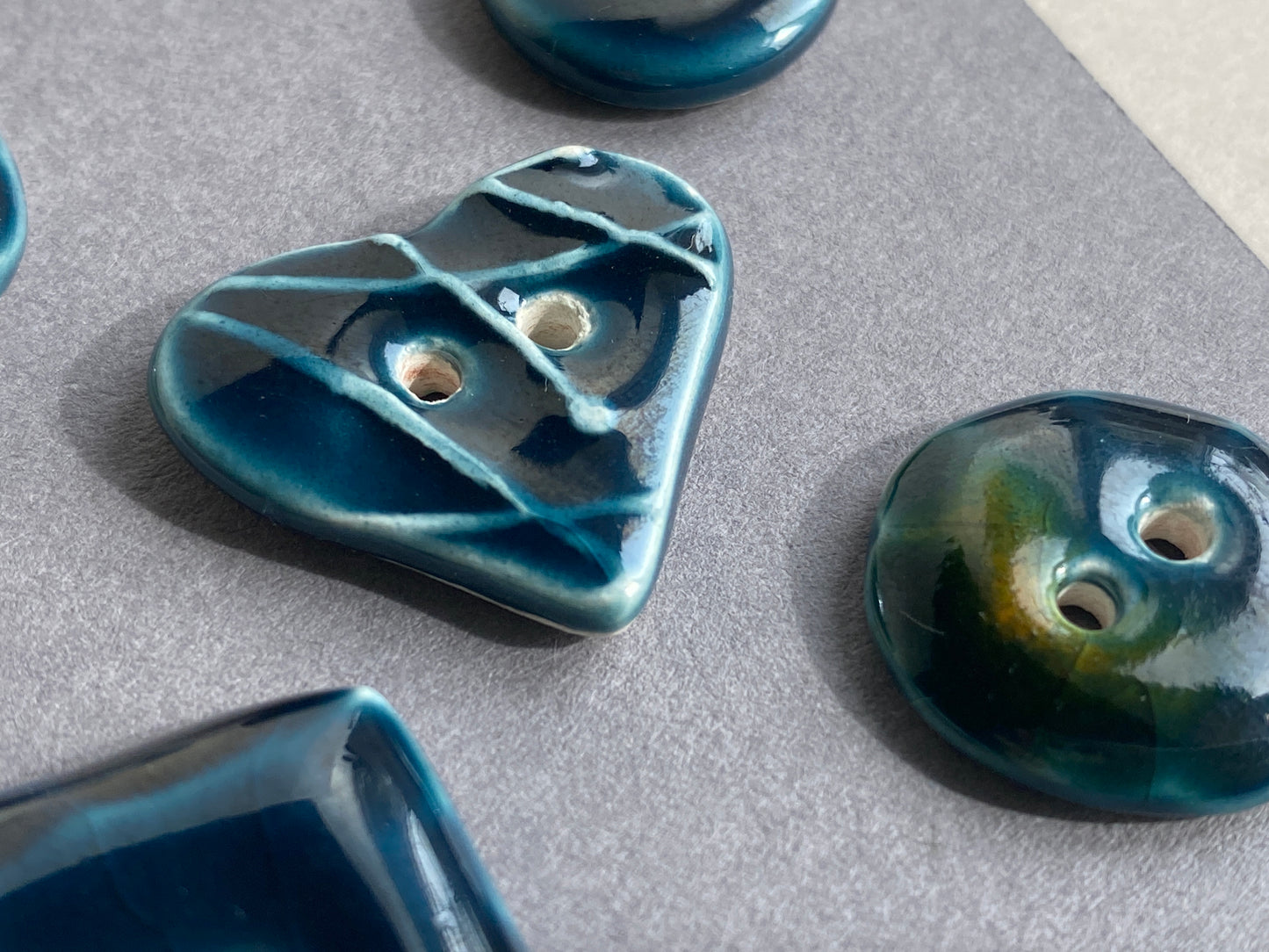 Buttons set of 5 mixed handmade Ceramic Buttons Blue mix