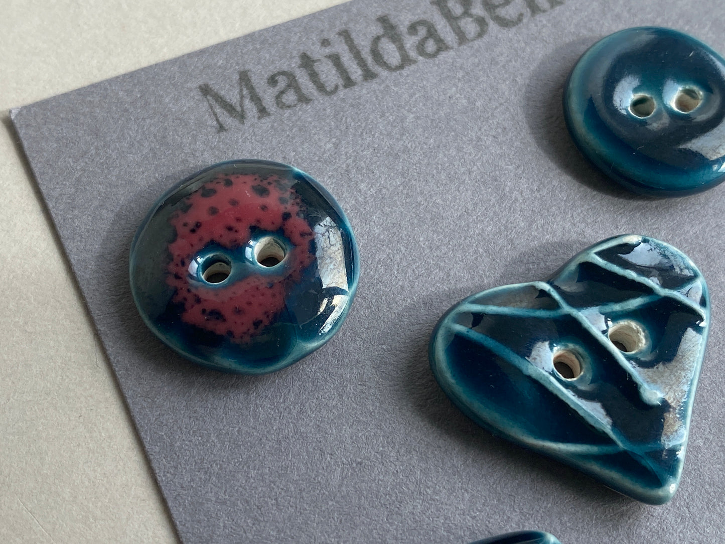 Buttons set of 5 mixed handmade Ceramic Buttons Blue mix