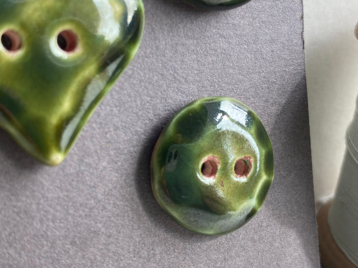 Buttons Set of 5 Mixed Handmade Ceramic Buttons Green Mix
