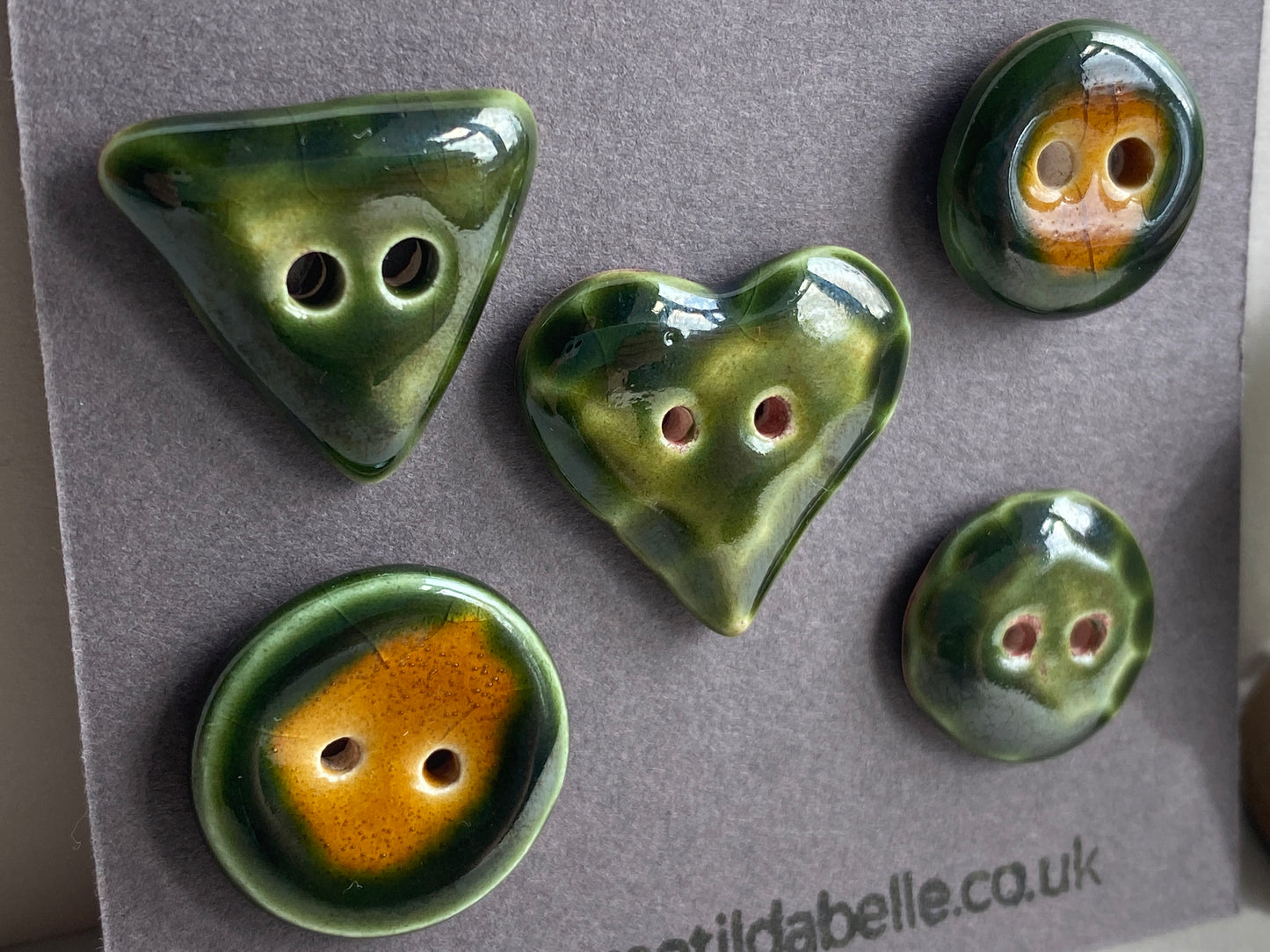 Buttons Set of 5 Mixed Handmade Ceramic Buttons Green Mix