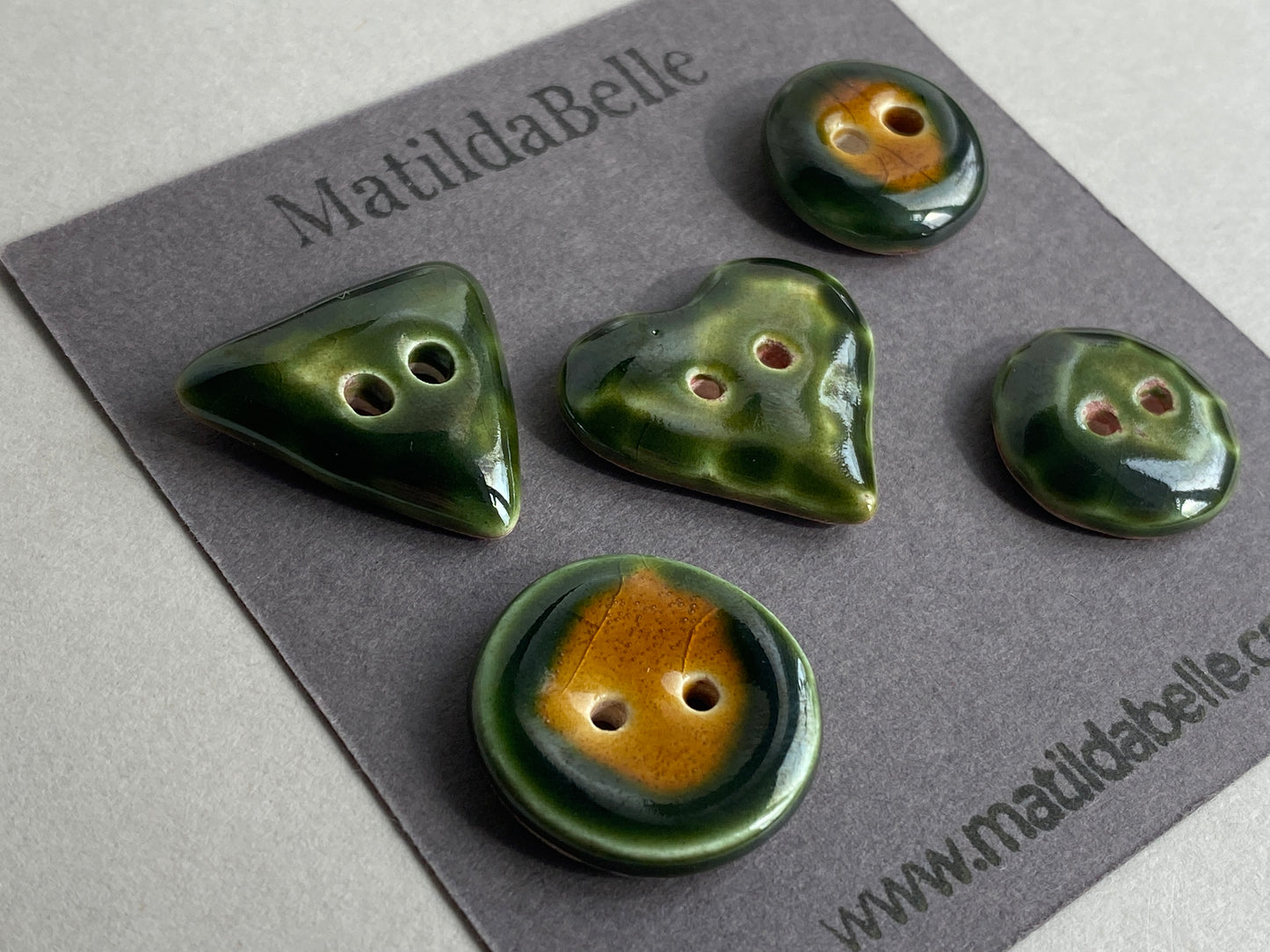Buttons Set of 5 Mixed Handmade Ceramic Buttons Green Mix