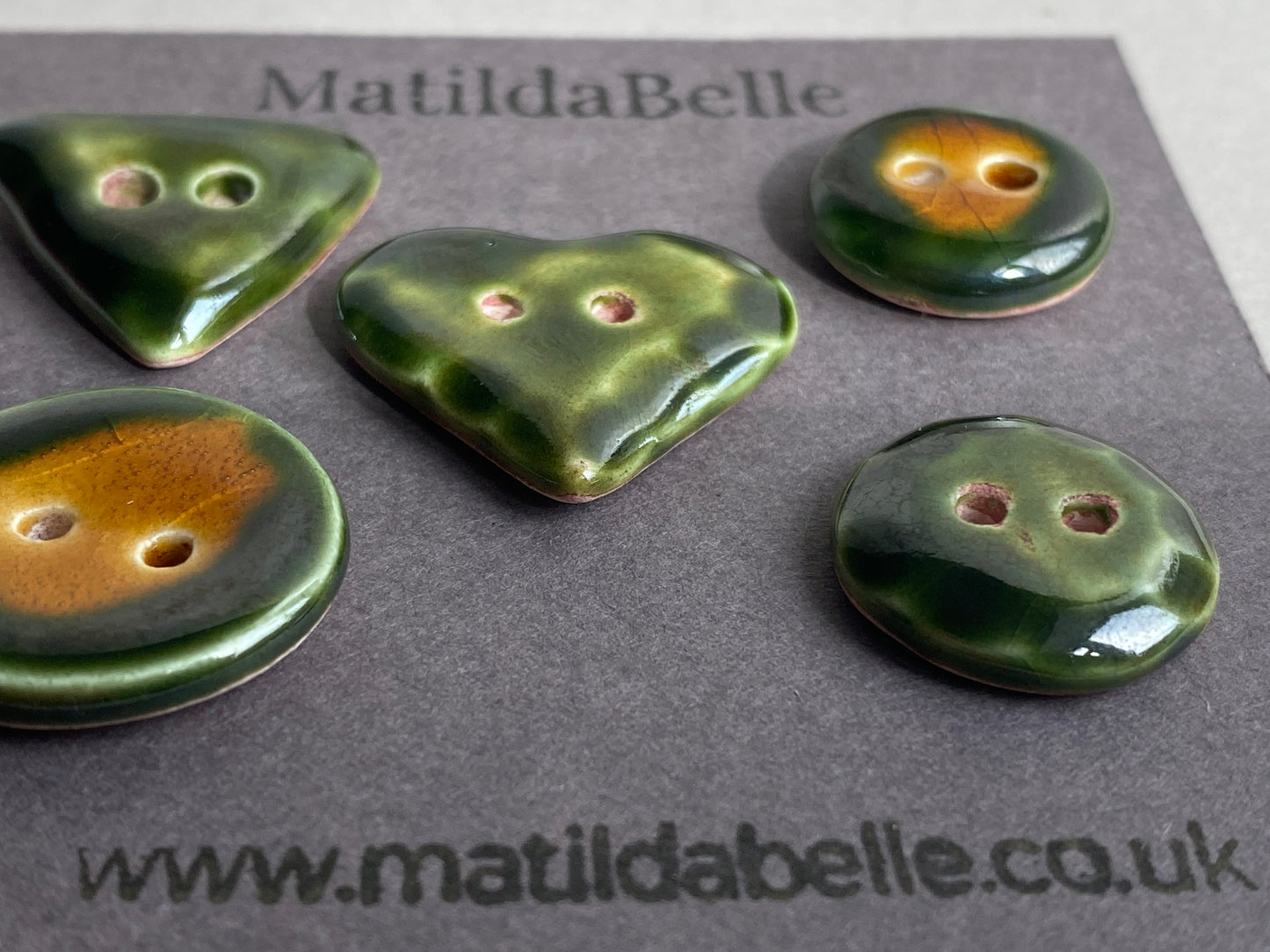 Buttons Set of 5 Mixed Handmade Ceramic Buttons Green Mix