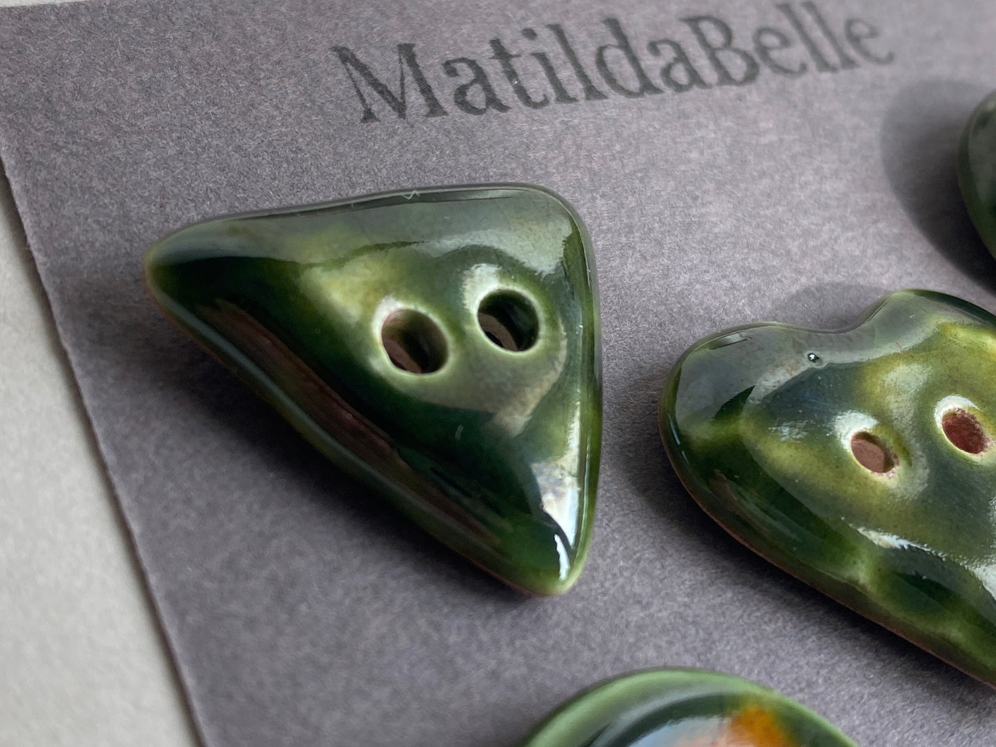 Buttons Set of 5 Mixed Handmade Ceramic Buttons Green Mix