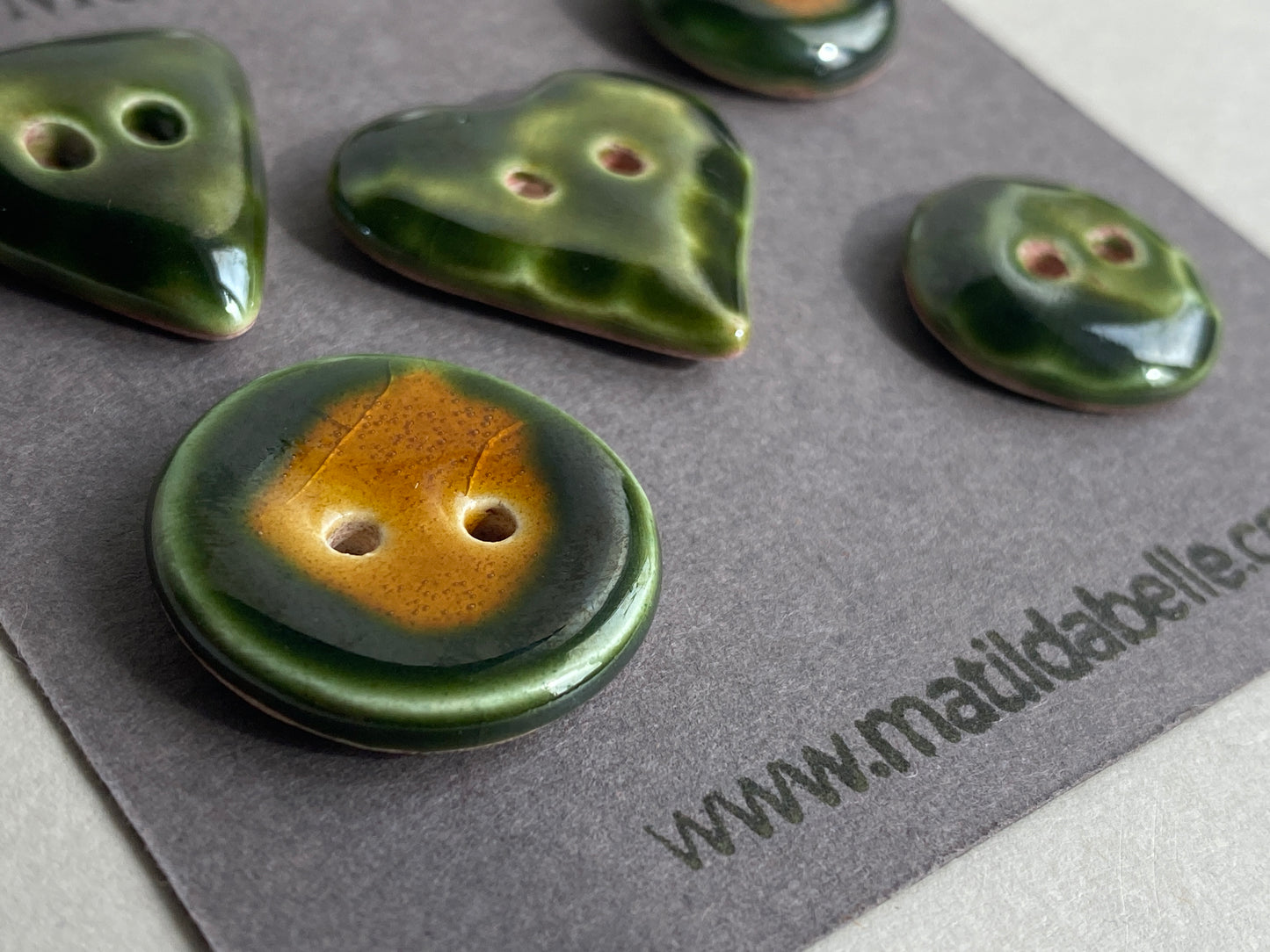 Buttons Set of 5 Mixed Handmade Ceramic Buttons Green Mix