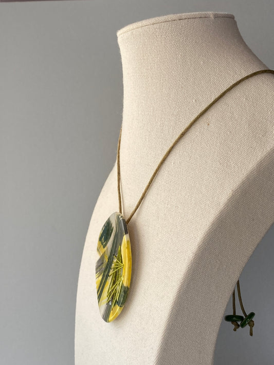 Handmade Ceramic Statement Pendant Necklace large Oval Spring Colours