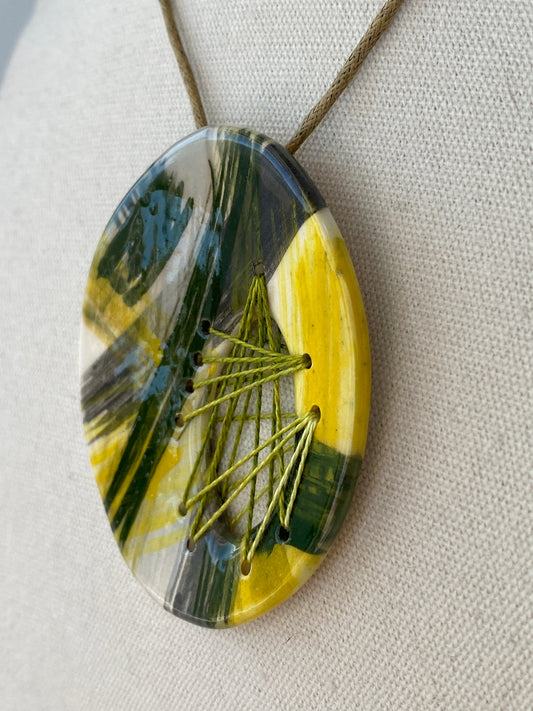 Handmade Ceramic Statement Pendant Necklace large Oval Spring Colours