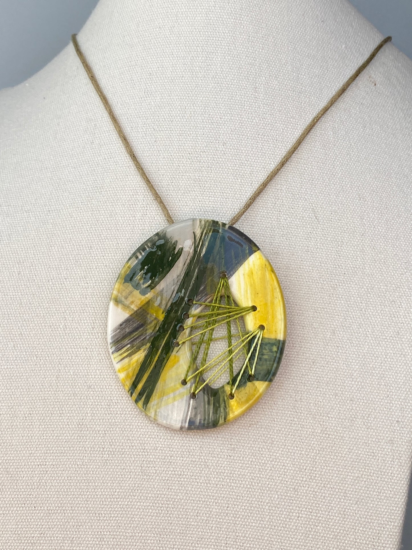 Handmade Ceramic Statement Pendant Necklace large Oval Spring Colours