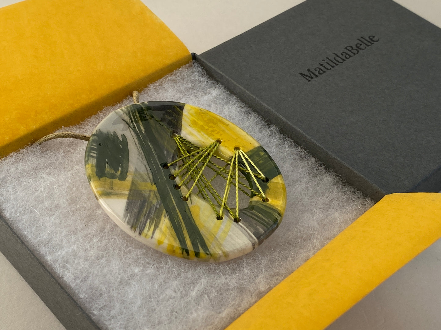 Handmade Ceramic Statement Pendant Necklace large Oval Spring Colours