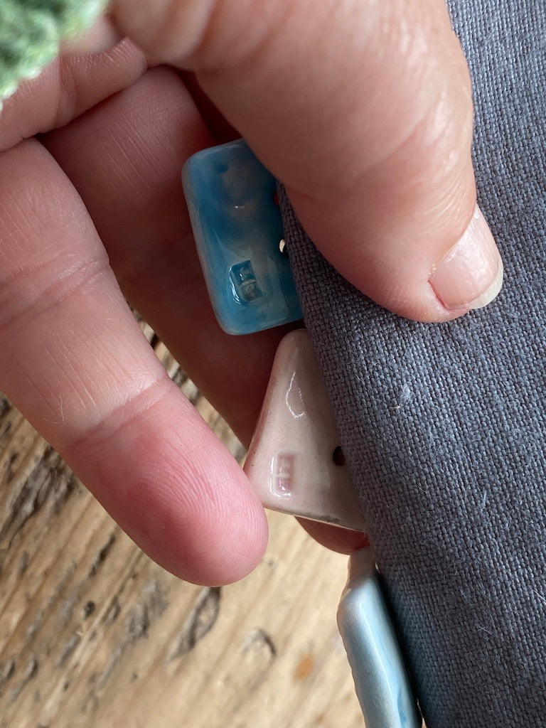 Set of 4, 30mm Handmade Pottery Beach Hut Buttons Mixed Pink and Blue