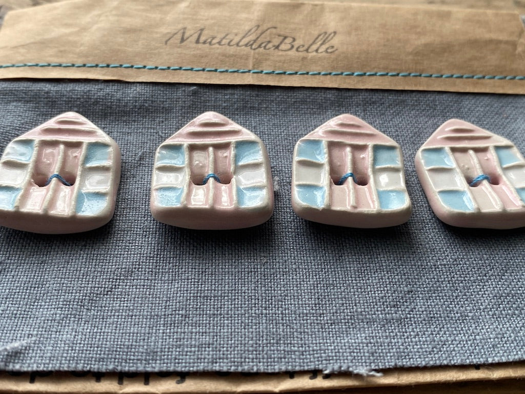 Set of 4 Handmade Pottery Beach hut Buttons Red