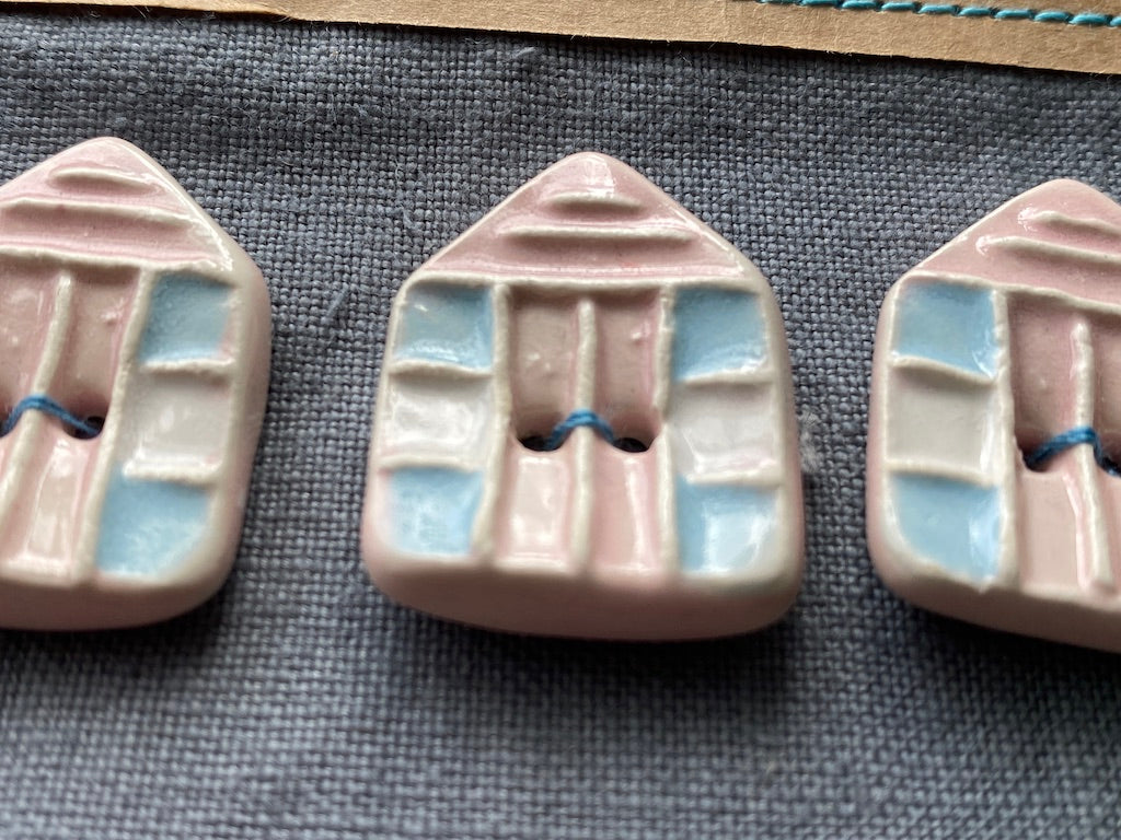 Set of 4 Handmade Pottery Beach hut Buttons Red