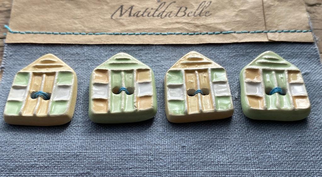 Set of 4 Handmade Pottery Beach hut Buttons Red