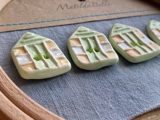 Set of 4 Pottery Beach Hut Button Pastel Green