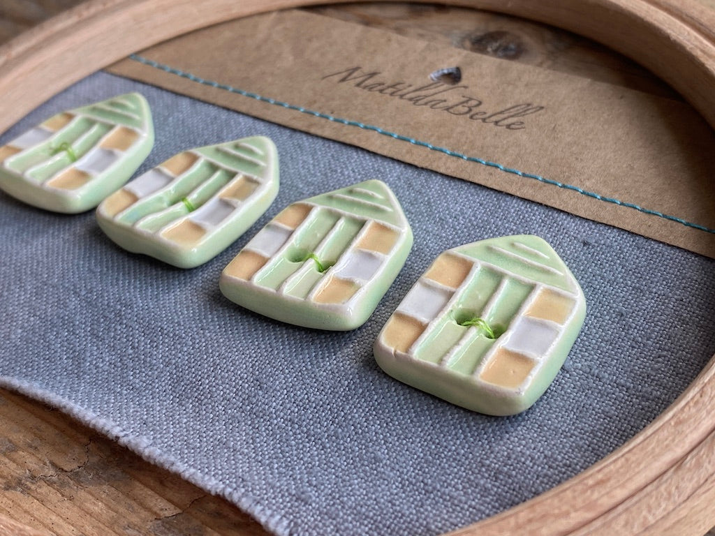 Set of 4 Pottery Beach Hut Button Pastel Green