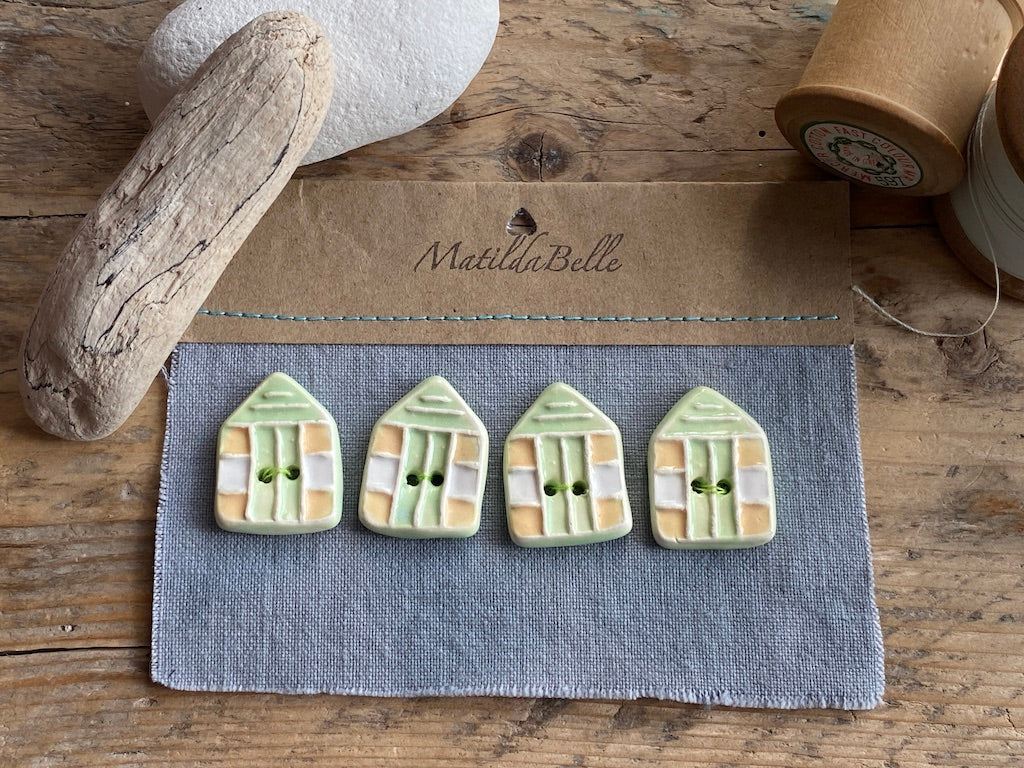 Set of 4 Pottery Beach Hut Button Pastel Green