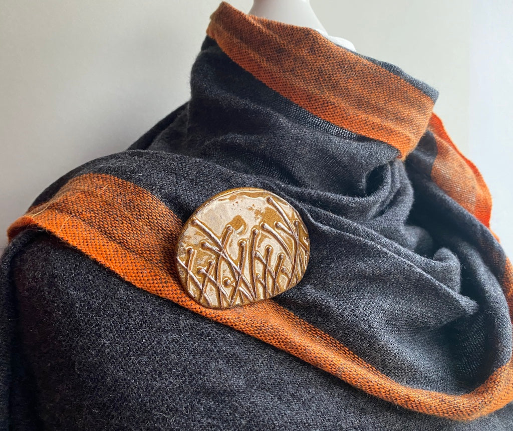 Handmade Ceramic Botanical Brooch choice of two colours