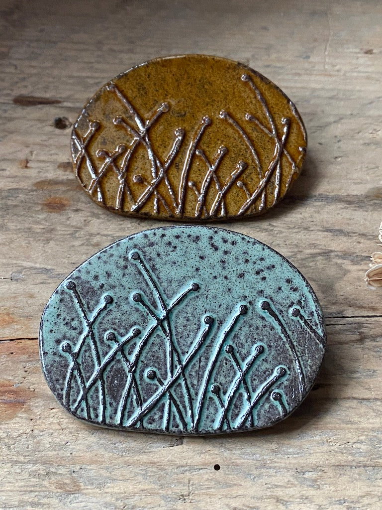 Handmade Ceramic Botanical Brooch choice of two colours