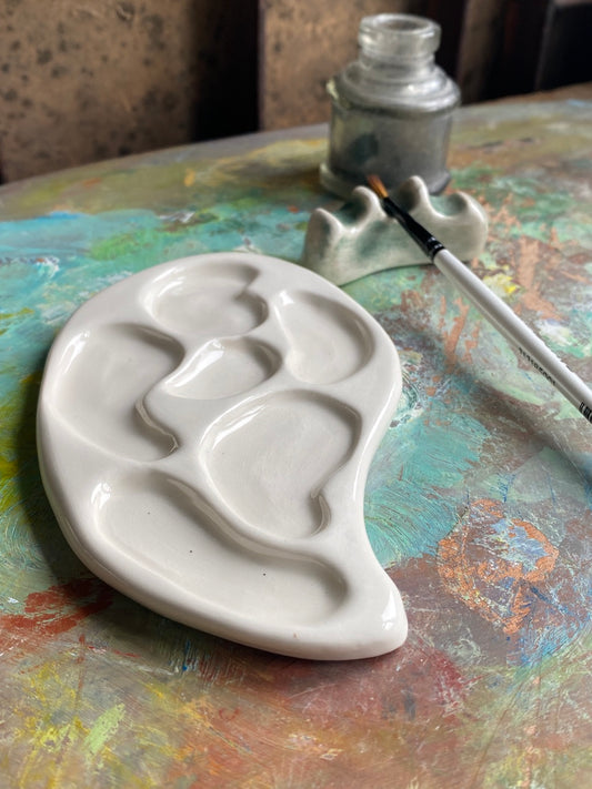 Ceramic Paint Palette with Brush Holder