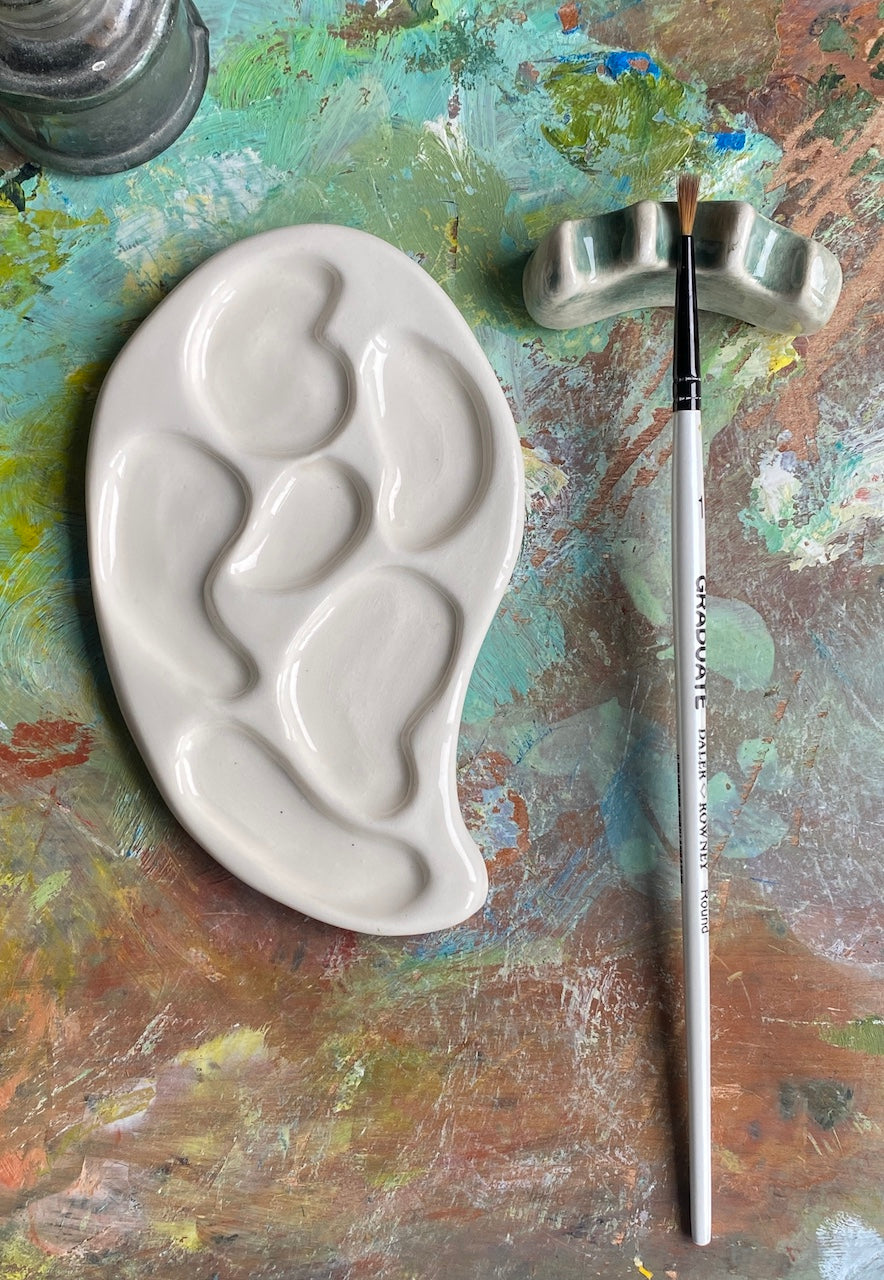 Ceramic Paint Palette with Brush Holder