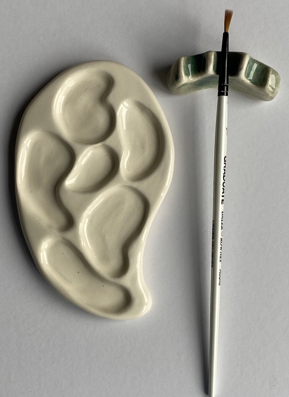 Ceramic Paint Palette with Brush Holder
