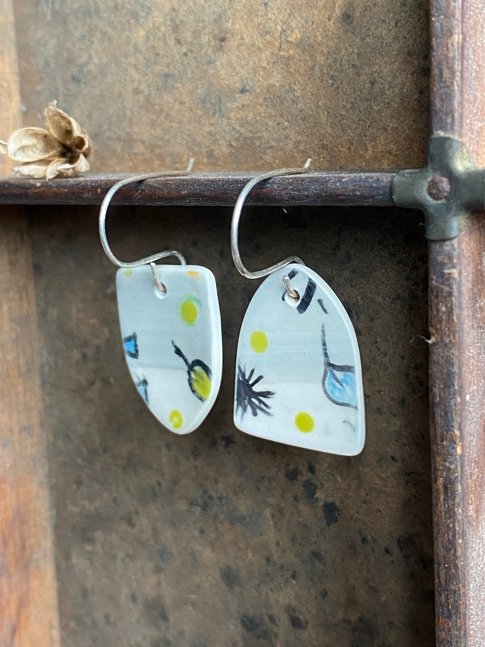 Botanical Pottery Drop Handmade Earrings on Silver - Exquisite Nature-inspired Jewellery