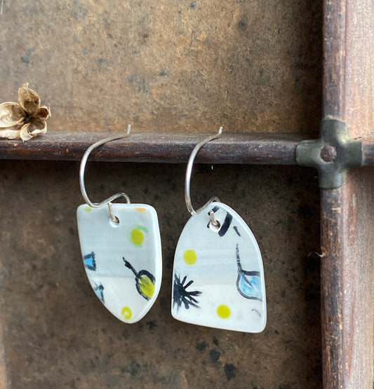 Botanical Pottery Drop Handmade Earrings on Silver - Exquisite Nature-inspired Jewellery