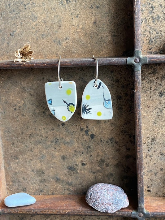 Botanical Pottery Drop Handmade Earrings on Silver - Exquisite Nature-inspired Jewellery