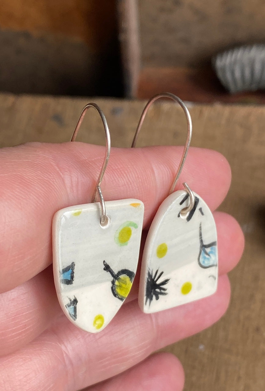Botanical Pottery Drop Handmade Earrings on Silver - Exquisite Nature-inspired Jewellery