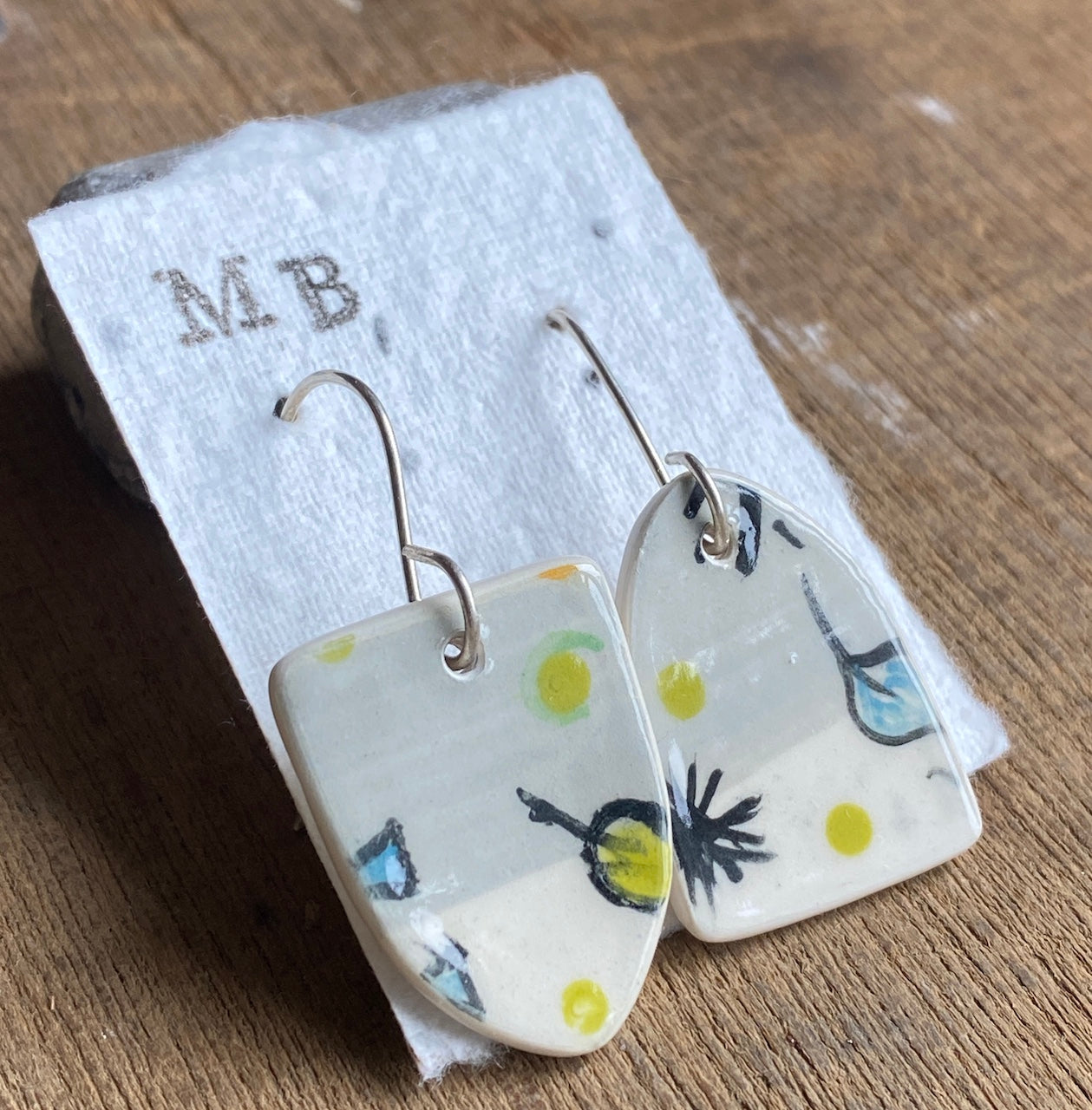 Botanical Pottery Drop Handmade Earrings on Silver - Exquisite Nature-inspired Jewellery
