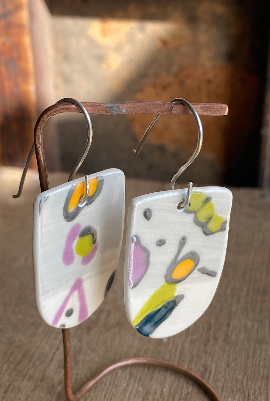 Botanical Pottery Drop Handmade Earrings on Silver - Exquisite Nature-inspired Jewellery
