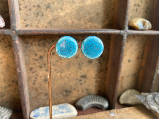 Handmade Speckled Blue Ceramic Stud Earrings - Kapow Range *p&p incl