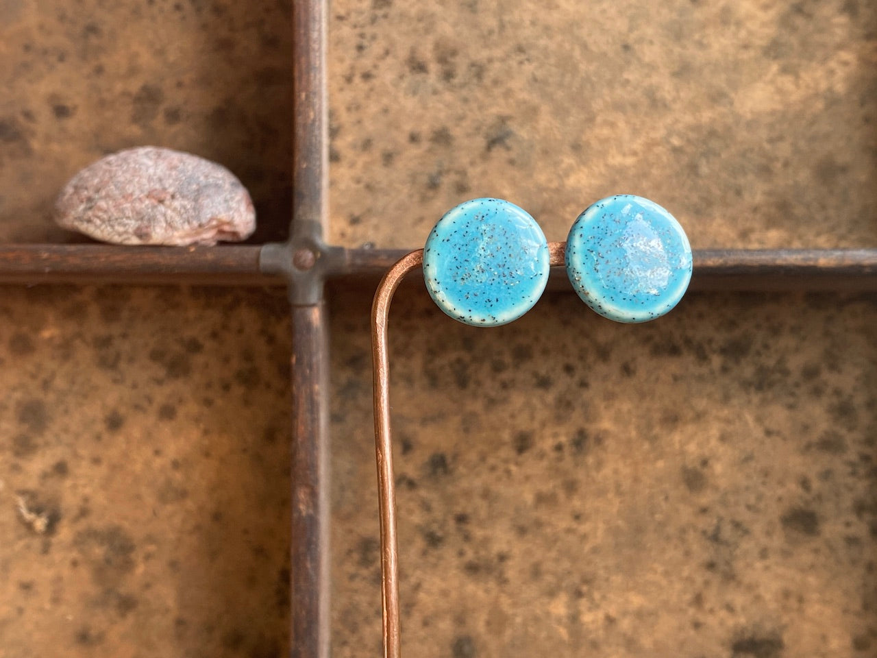 Handmade Speckled Blue Ceramic Stud Earrings - Kapow Range *p&p incl