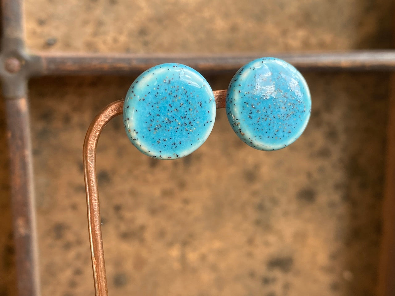 Handmade Speckled Blue Ceramic Stud Earrings - Kapow Range *p&p incl