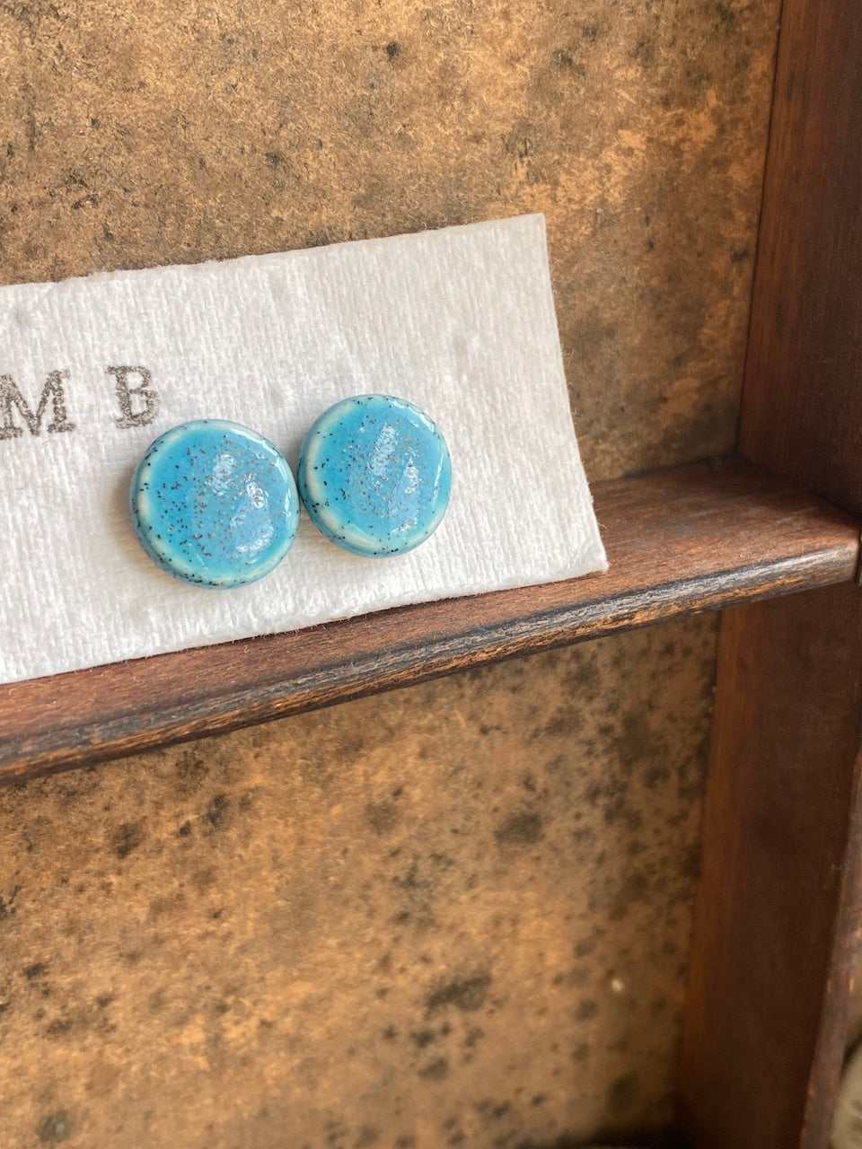 Handmade Speckled Blue Ceramic Stud Earrings - Kapow Range *p&p incl