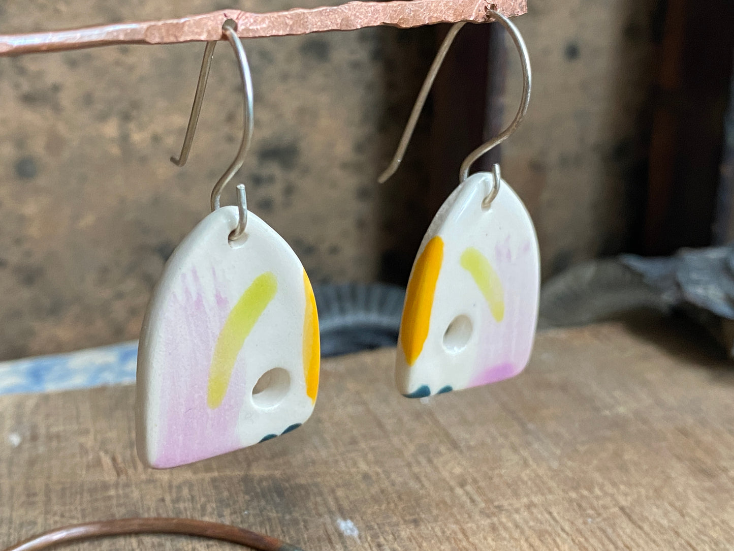 Handmade Ceramic Drop Earrings - Painterly Range, Lightweight & Comfortable, Beautifully Packaged