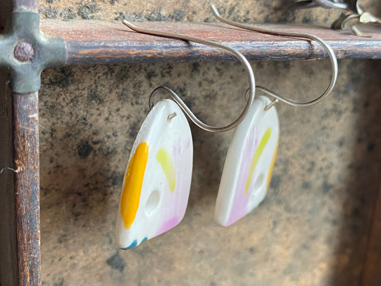 Handmade Ceramic Drop Earrings - Painterly Range, Lightweight & Comfortable, Beautifully Packaged