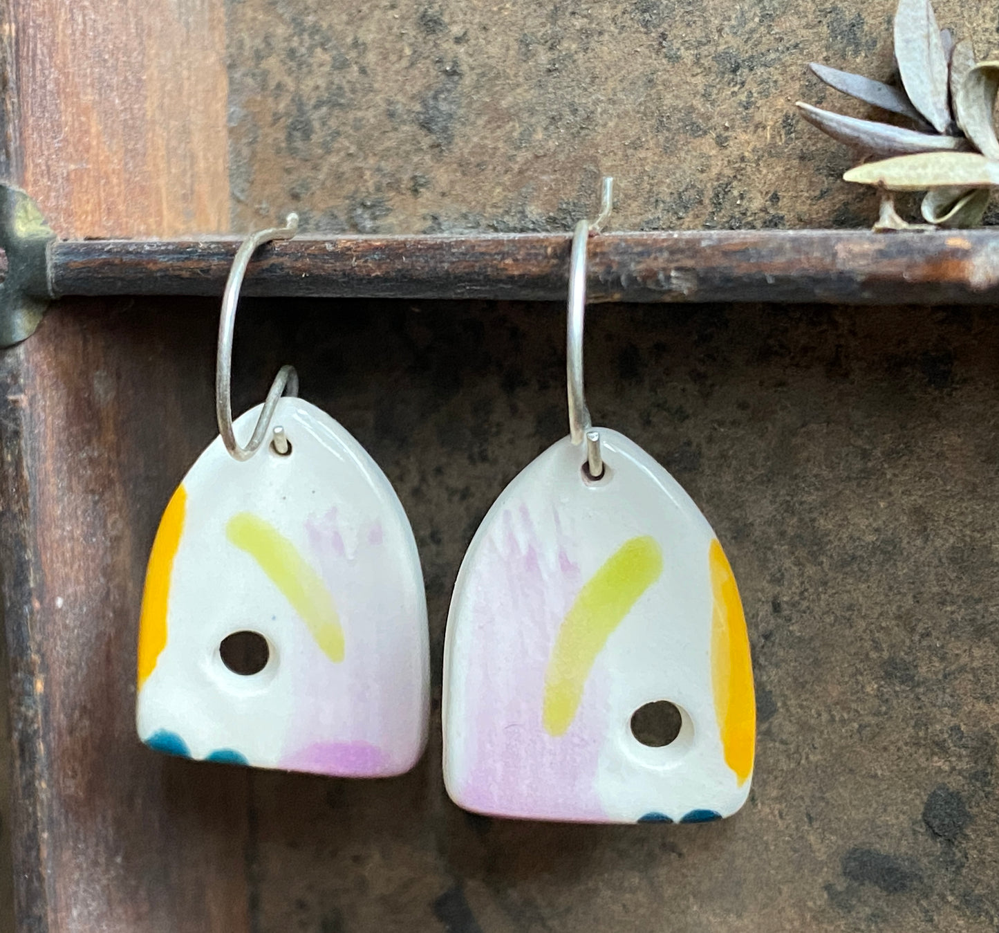 Handmade Ceramic Drop Earrings - Painterly Range, Lightweight & Comfortable, Beautifully Packaged
